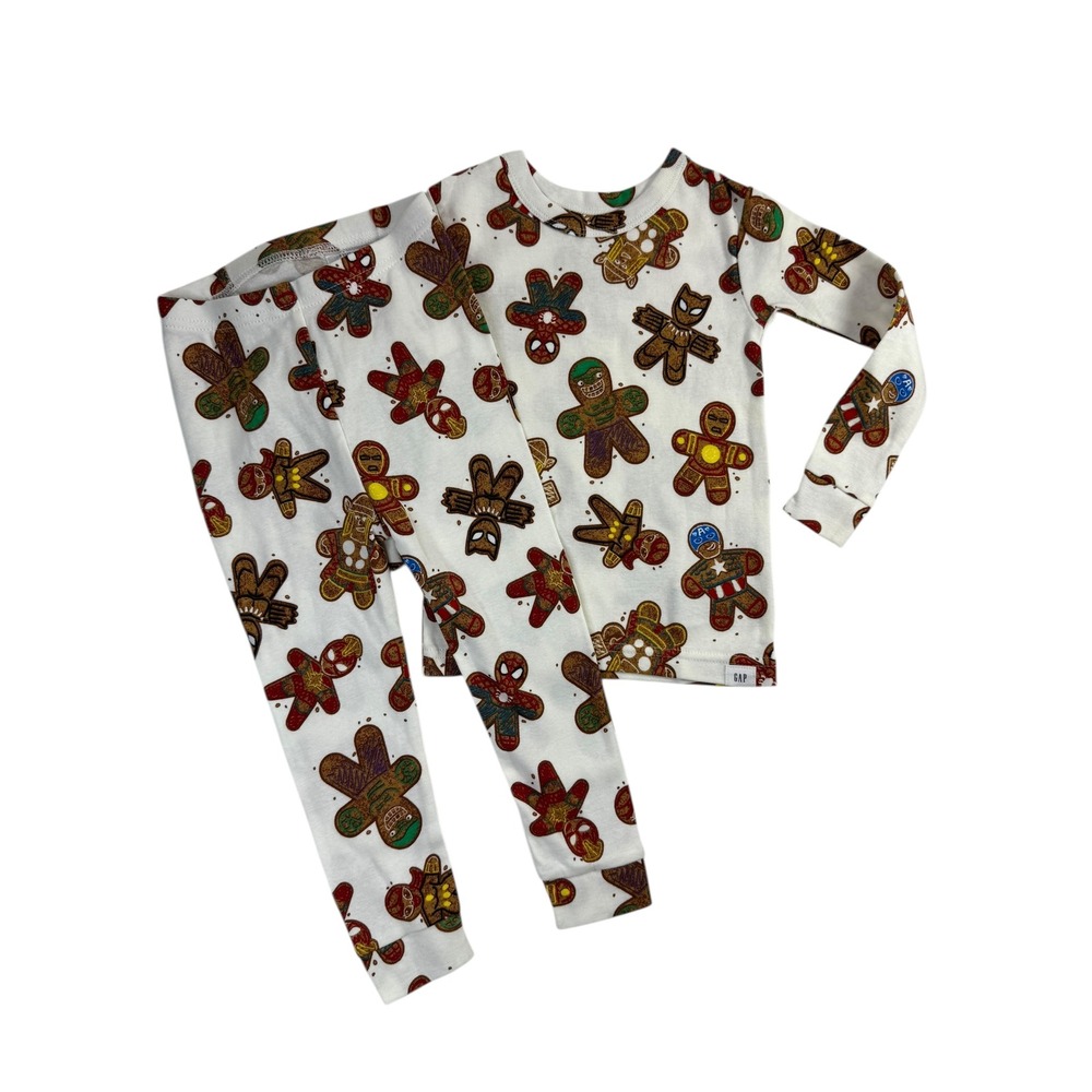 Baby Gap Marvel Gingerbread‎ Man Pajamas Long Sleeve Pants Set Kids Size 2